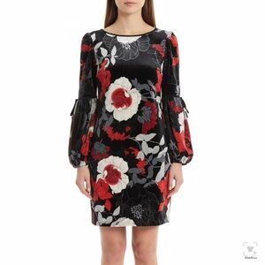 Madison Leigh Women Medium Velvet Floral Ballon Sleeve WhimsiGoth Romance Dress